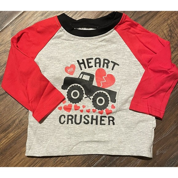 Unbranded Other - NEW Boutique Valentine's Day Monster Truck Boys Long Sleeve Shirt XXS (6-12M)